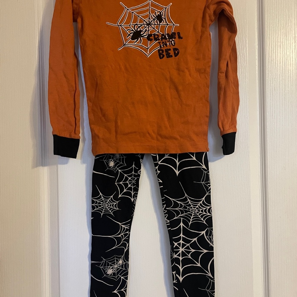 Lazy One Orange Cotton Crawl Into Bed Halloween Pajama Set 10 Holiday Fall